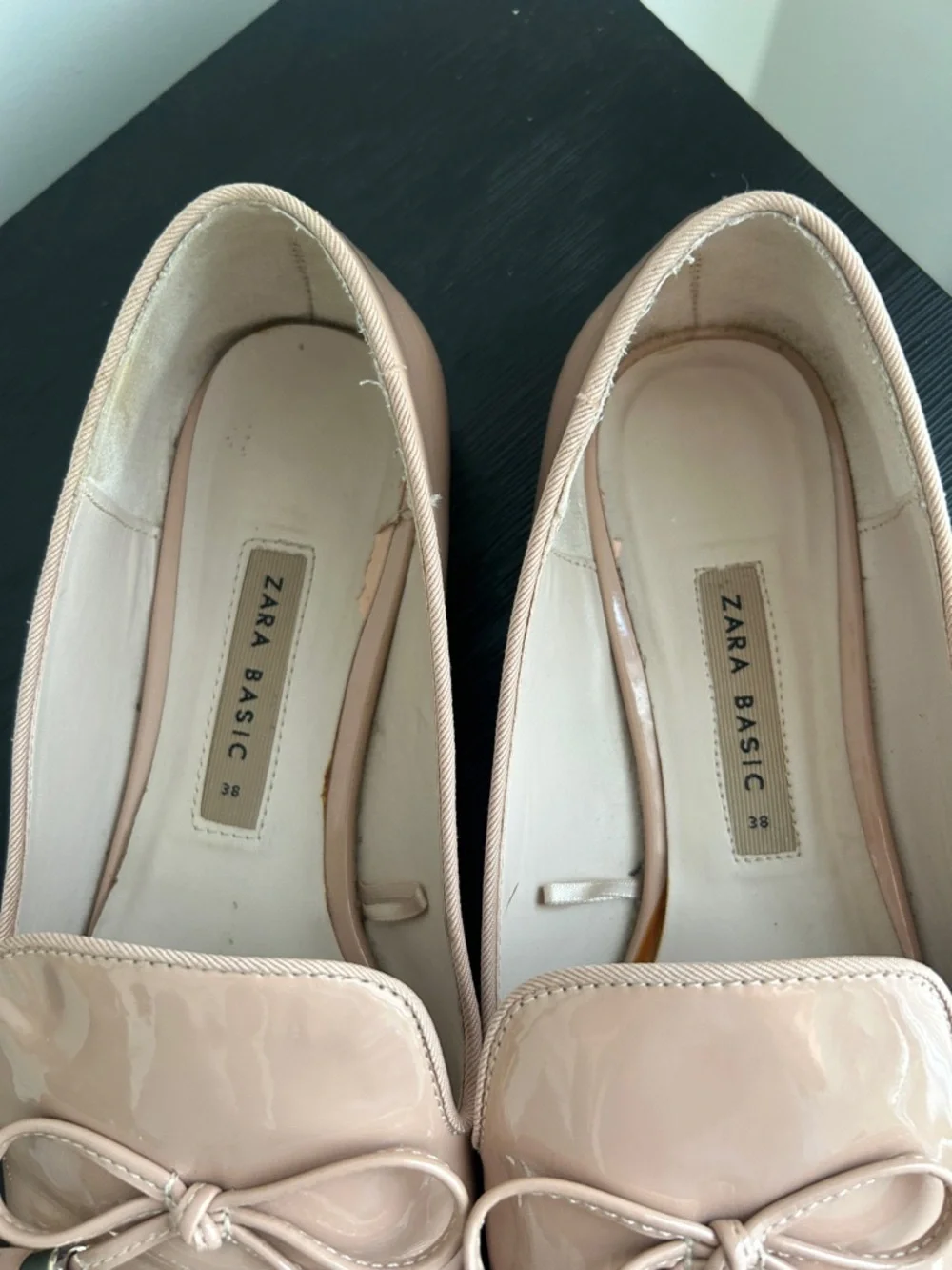 Zara Basic Nude Flats Gold Accent Heel Bow Size 38 - Picture 14 of 16